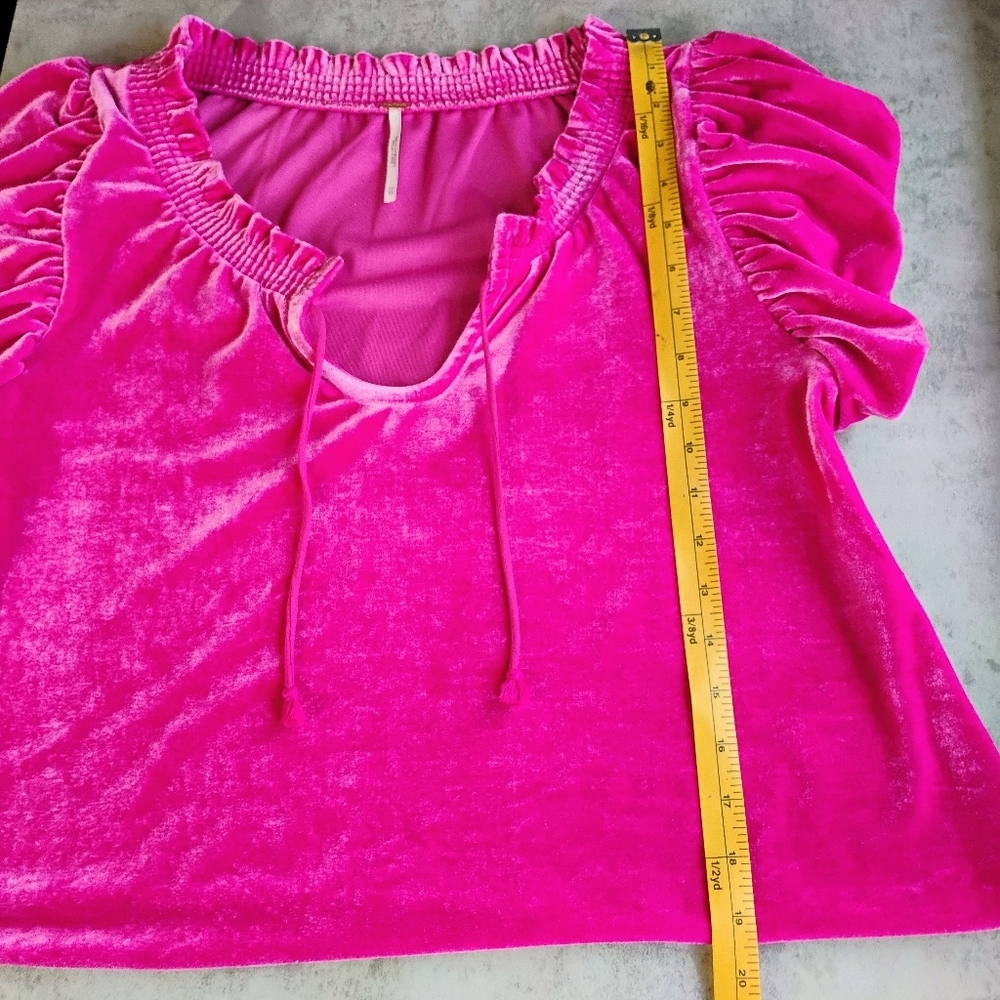 Free People Terese Velvet Top Womens XS Hot Pink Tassels Boxy Coquette Feminine - Picture 11 of 13